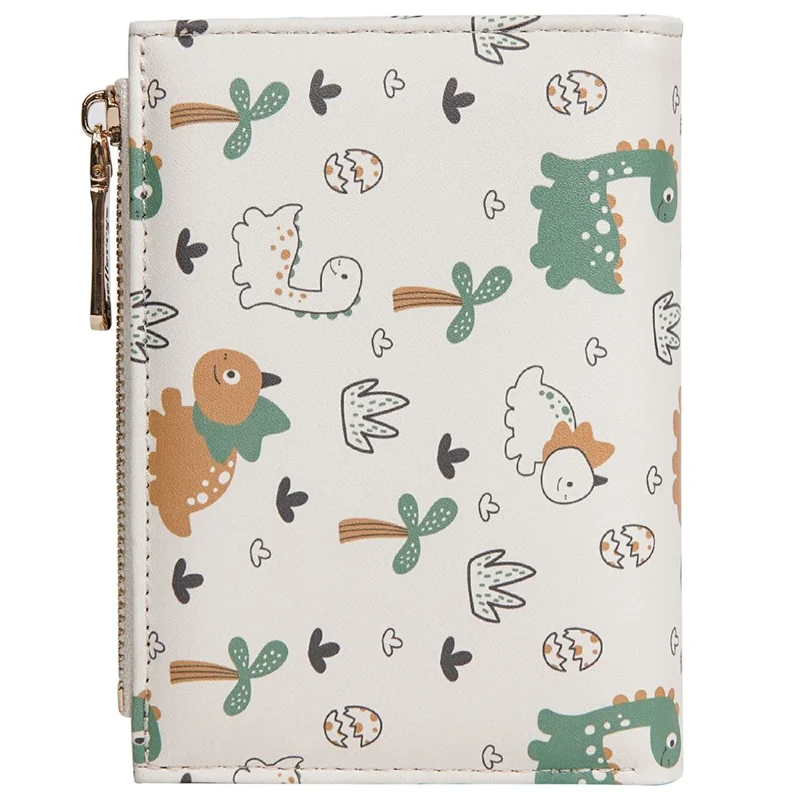 BAELLERRY N8343 Small Wallet Cute Dinosaur PU Leather Zipper Pocket Coin Purse Bifold Compact - Black