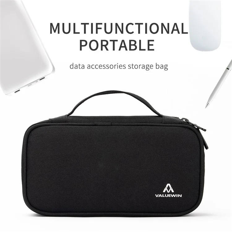 VALUEWIN MD089 Digital Accessories Pouch Data Cable Power Bank Storage Case Phone Mouse Carrying Bag, Size: S - Black