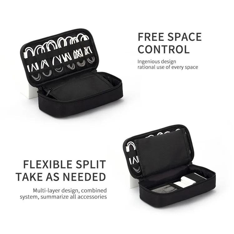 VALUEWIN MD089 Digital Accessories Pouch Data Cable Power Bank Storage Case Phone Mouse Carrying Bag, Size: S - Black