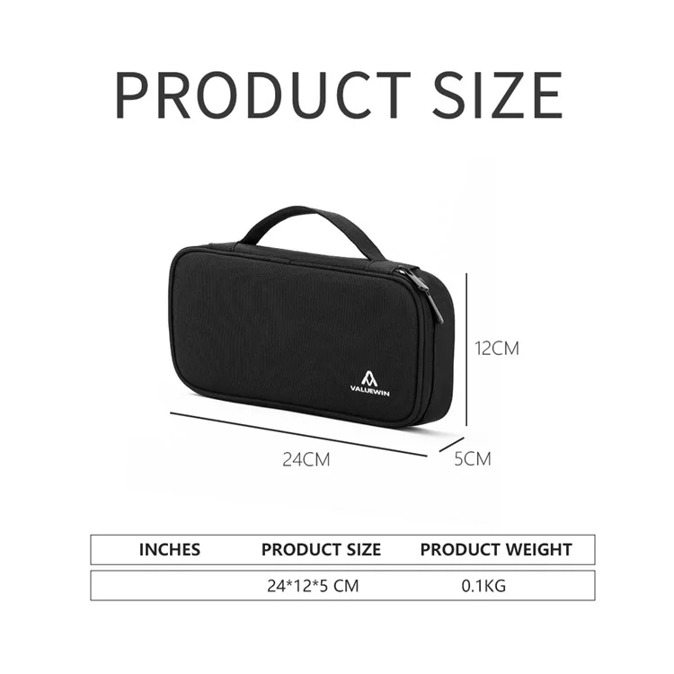 VALUEWIN MD089 Digital Accessories Pouch Data Cable Power Bank Storage Case Phone Mouse Carrying Bag, Size: S - Black