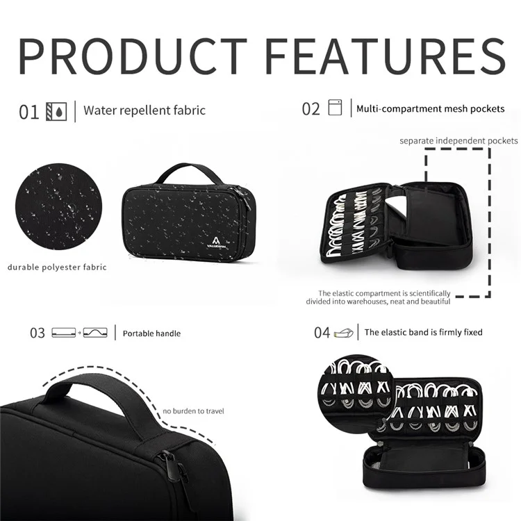 VALUEWIN MD089 Digital Accessories Pouch Data Cable Power Bank Storage Case Phone Mouse Carrying Bag, Size: S - Black