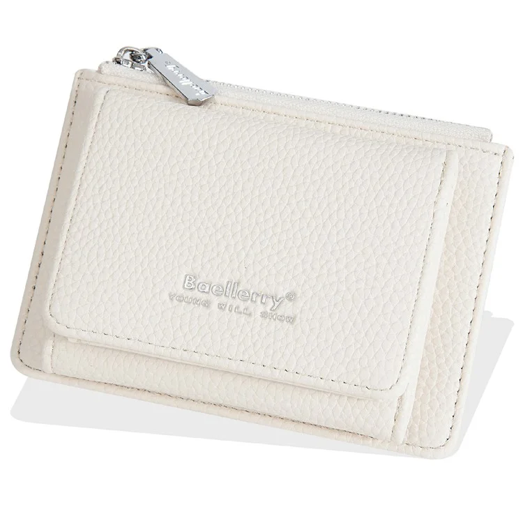 BAELLERRY N3080 Short Style Foldable Wallet Litchi Texture PU Zipper Coin Purse for Women - White