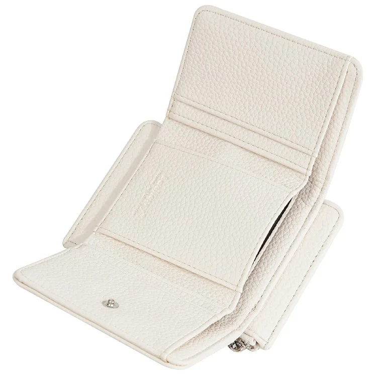 BAELLERRY N3080 Short Style Foldable Wallet Litchi Texture PU Zipper Coin Purse for Women - White