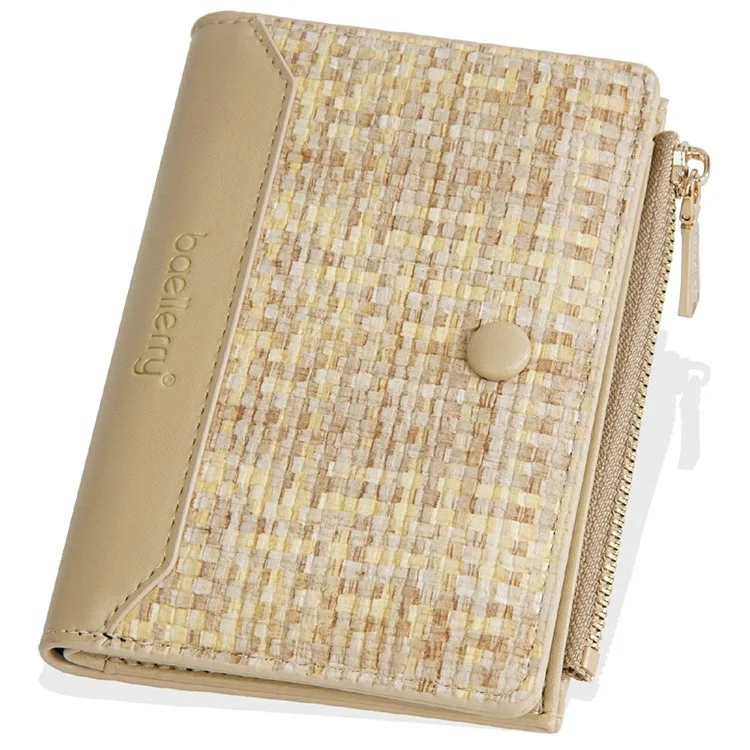 BAELLERRY N5121 Carteira Curta Dobrada Feminina com Textura Trançada em Couro PU e Bolso para Moedas - Damasco