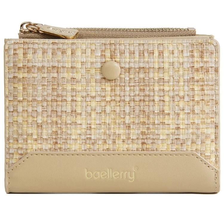 BAELLERRY N5121 Carteira Curta Dobrada Feminina com Textura Trançada em Couro PU e Bolso para Moedas - Damasco