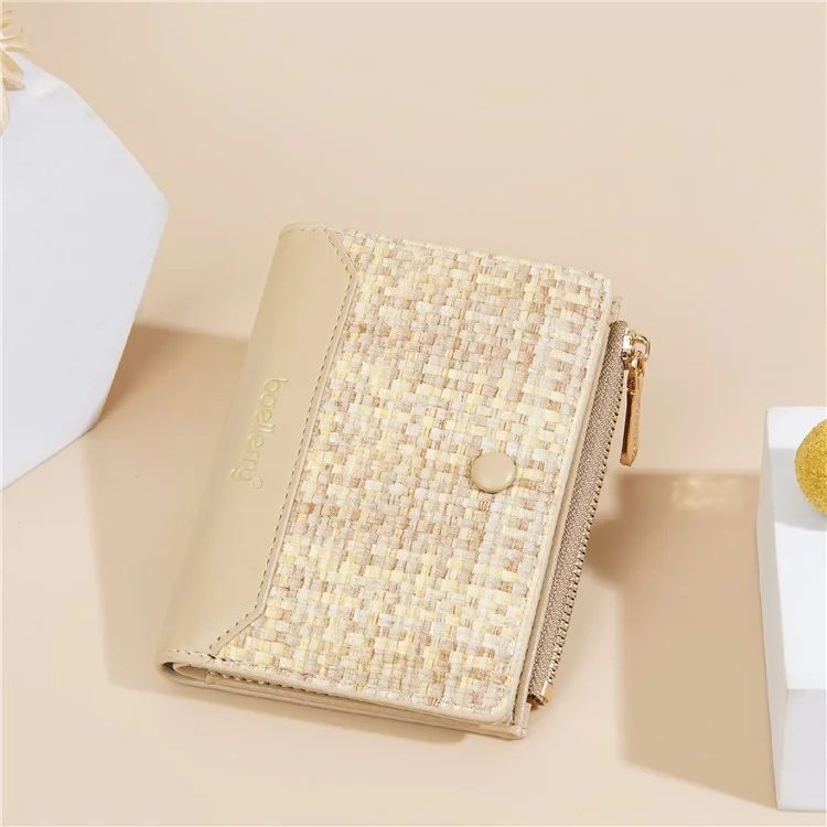 BAELLERRY N5121 Carteira Curta Dobrada Feminina com Textura Trançada em Couro PU e Bolso para Moedas - Damasco