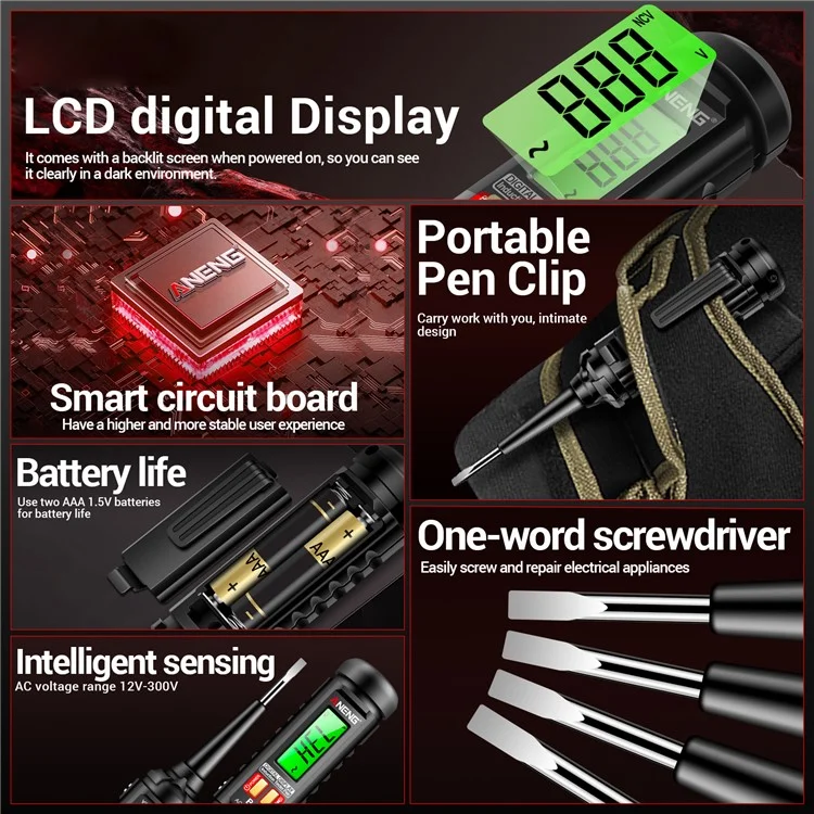 ANENG B16 Digital Display Voltage Test Pen LCD Screen Zero Fire Wire Recognition Tool