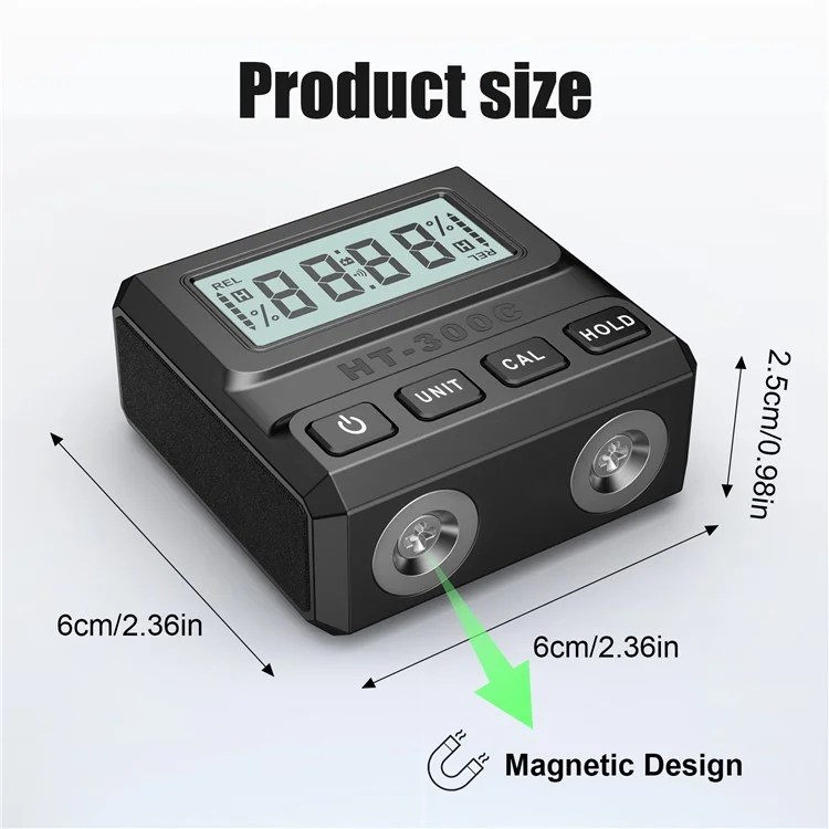 HT-300C Inclinómetro digital magnético con pantalla, nivel, transportador de ángulos, regla de 90 grados