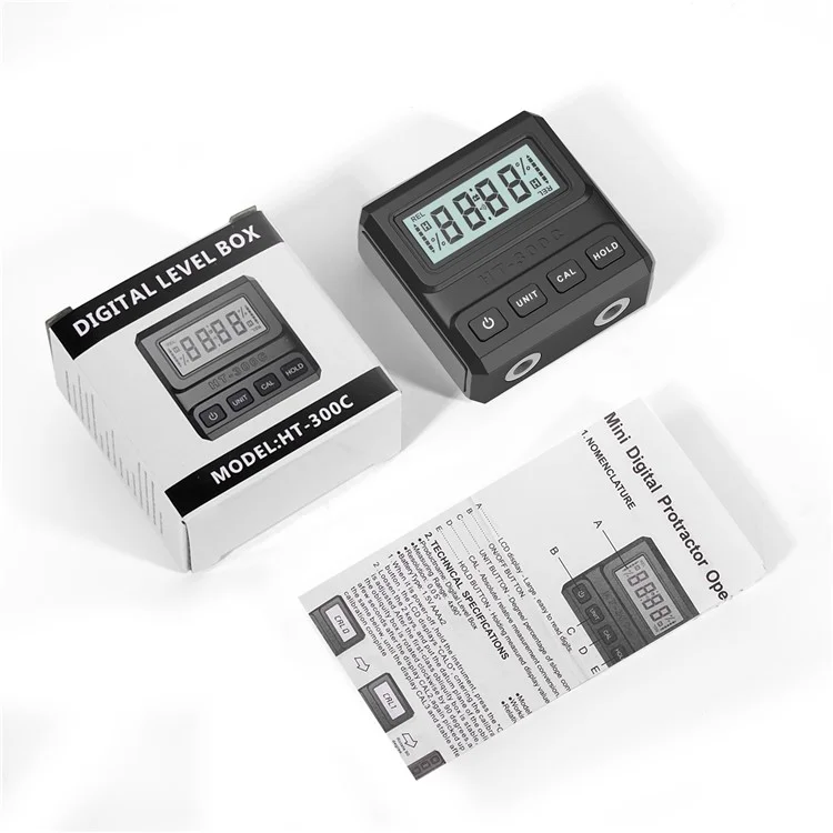 HT-300C Inclinómetro digital magnético con pantalla, nivel, transportador de ángulos, regla de 90 grados