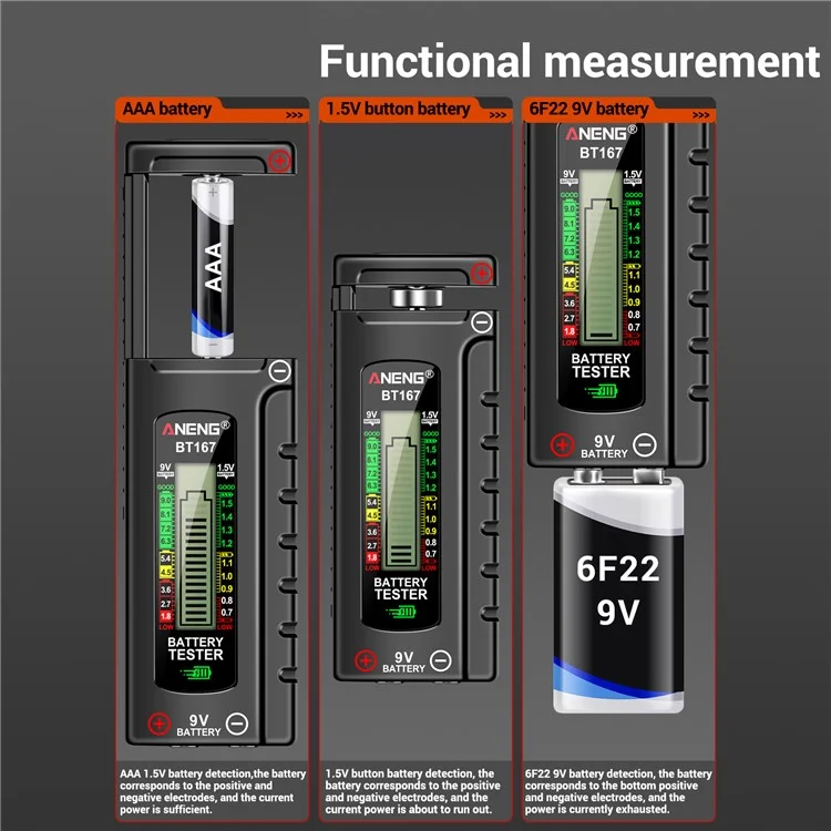 ANENG BT167 Battery Power Tester Analog Bar Display AA AAA Lithium Battery Capacity Tester