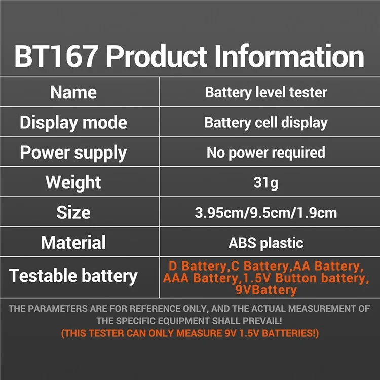 ANENG BT167 Battery Power Tester Analog Bar Display AA AAA Lithium Battery Capacity Tester