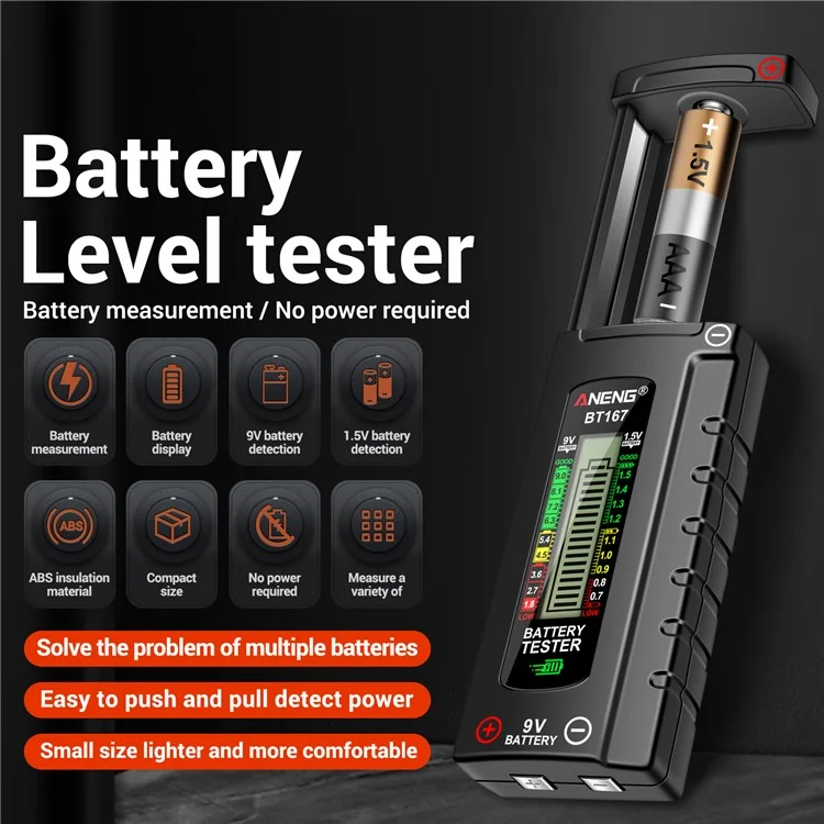 ANENG BT167 Battery Power Tester Analog Bar Display AA AAA Lithium Battery Capacity Tester