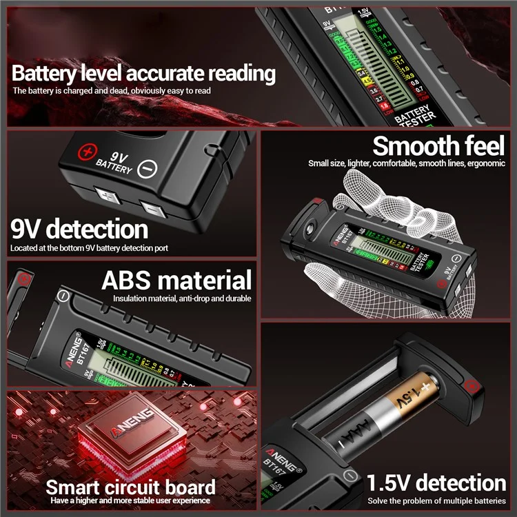 ANENG BT167 Battery Power Tester Analog Bar Display AA AAA Lithium Battery Capacity Tester