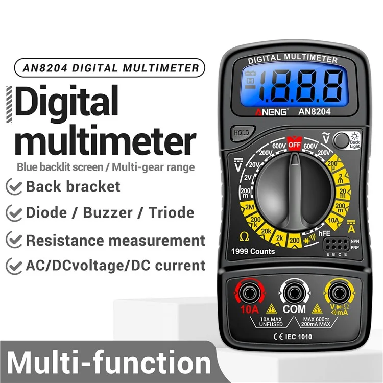 ANENG AN8204 Digital Multimeter AC / DC Voltage DC Current Resistance Diode Tester - Black