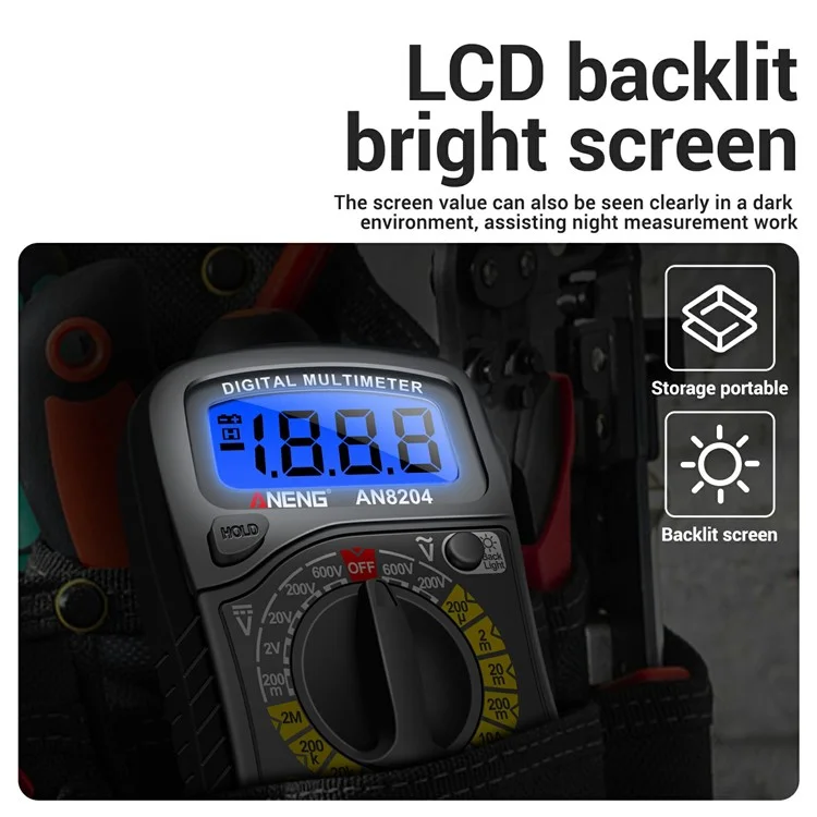 ANENG AN8204 Digital Multimeter AC / DC Voltage DC Current Resistance Diode Tester - Black