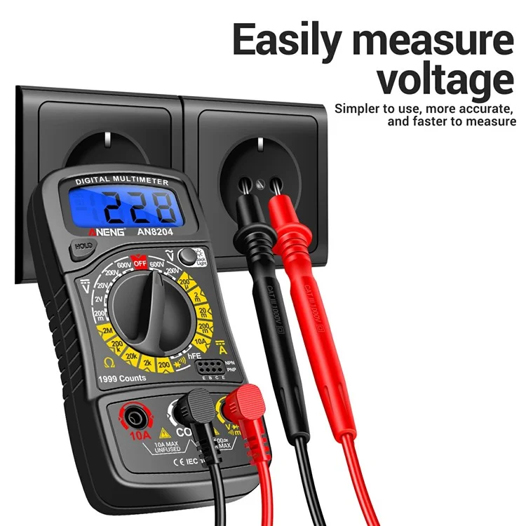 ANENG AN8204 Digital Multimeter AC / DC Voltage DC Current Resistance Diode Tester - Black