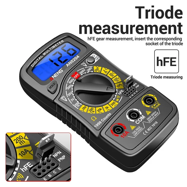 ANENG AN8204 Digital Multimeter AC / DC Voltage DC Current Resistance Diode Tester - Black