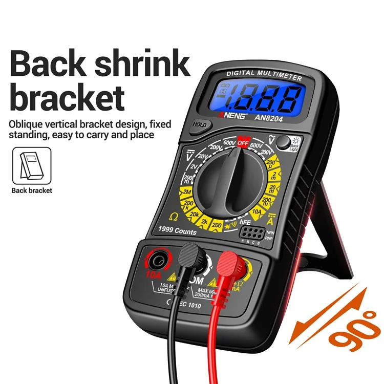 ANENG AN8204 Digital Multimeter AC / DC Voltage DC Current Resistance Diode Tester - Black