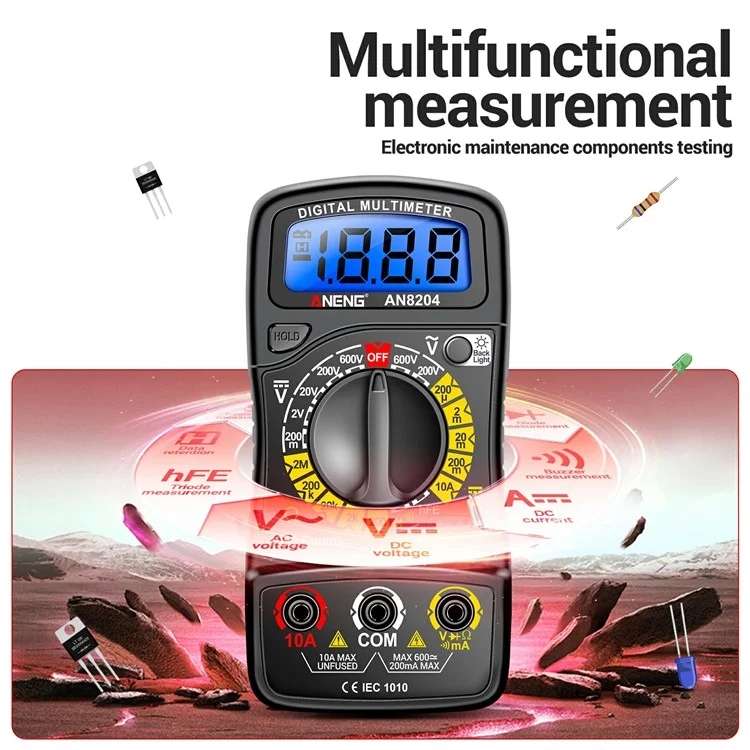 ANENG AN8204 Digital Multimeter AC / DC Voltage DC Current Resistance Diode Tester - Black
