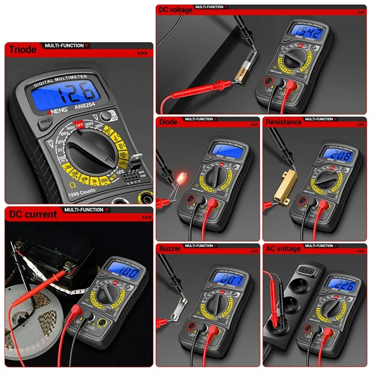 ANENG AN8204 Digital Multimeter AC / DC Voltage DC Current Resistance Diode Tester - Black