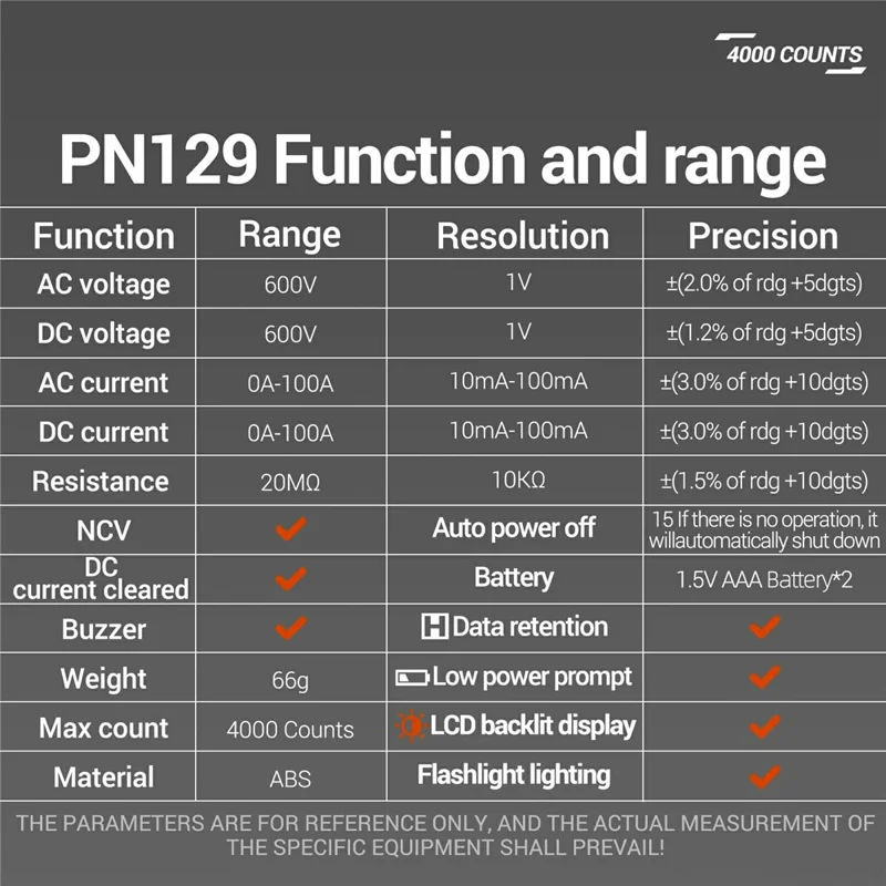 ANENG PN129 U-Shaped Digital Multimeter 4000 Counts DC / AC Voltage Current Tester