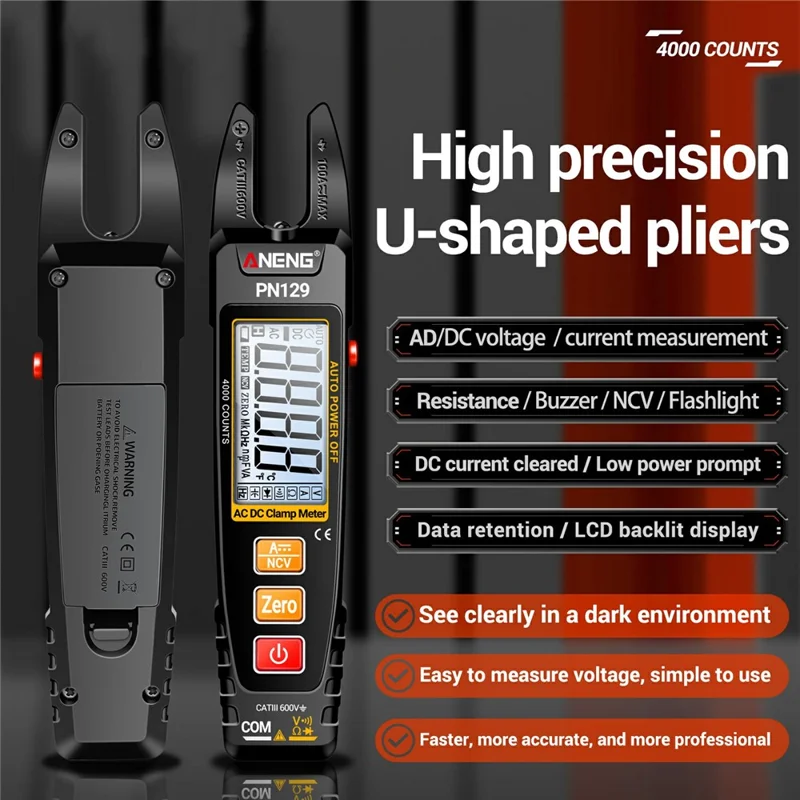 ANENG PN129 U-Shaped Digital Multimeter 4000 Counts DC / AC Voltage Current Tester