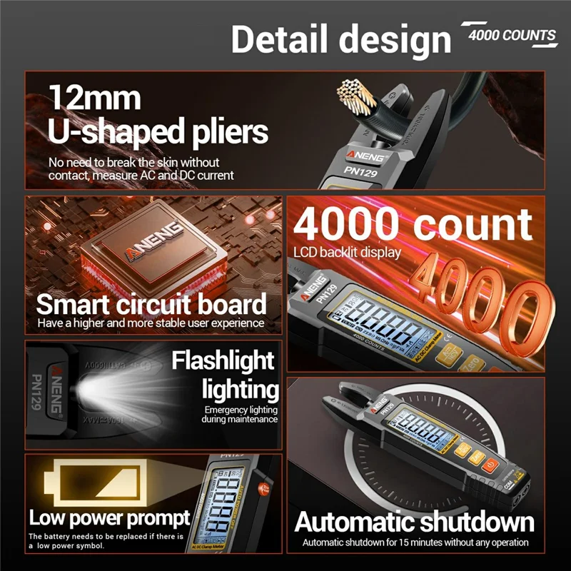 ANENG PN129 U-Shaped Digital Multimeter 4000 Counts DC / AC Voltage Current Tester
