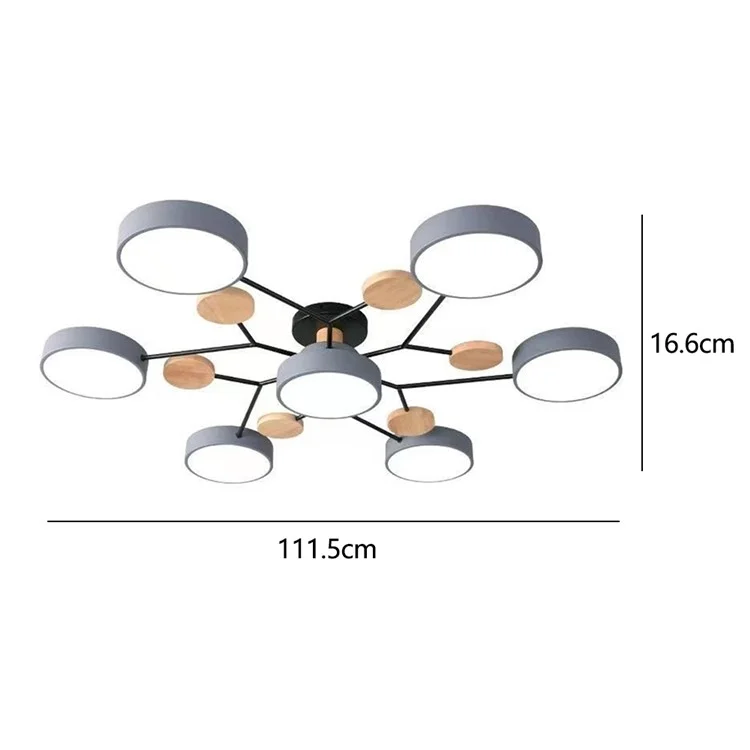 Lustre LED moderno para sala de estar e quarto, com 7 círculos e decoração de madeira - Cinza