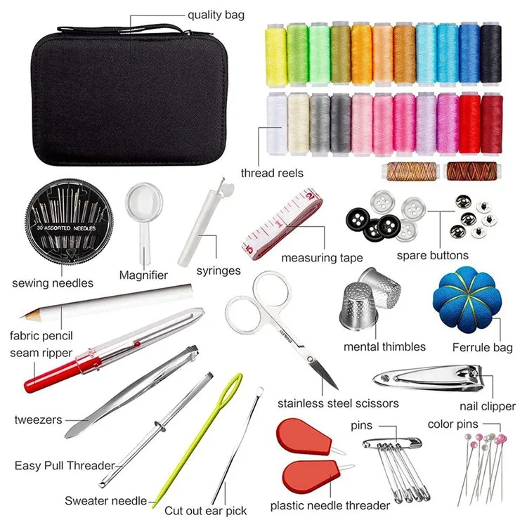 98 pièces Ensemble de couture ménagère Kit de broderie DIY Outil de travail manuel Aiguille Fil Ensemble de ciseaux