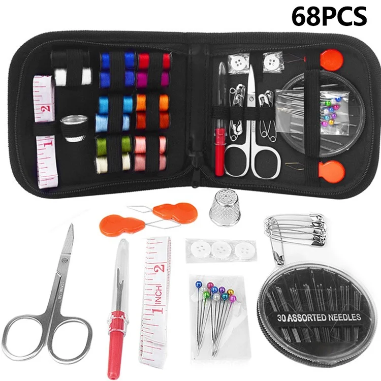 68 pezzi di kit per cucito domestico fai-da-te, set di strumenti per ricamo e lavoro manuale, aghi, fili, forbici