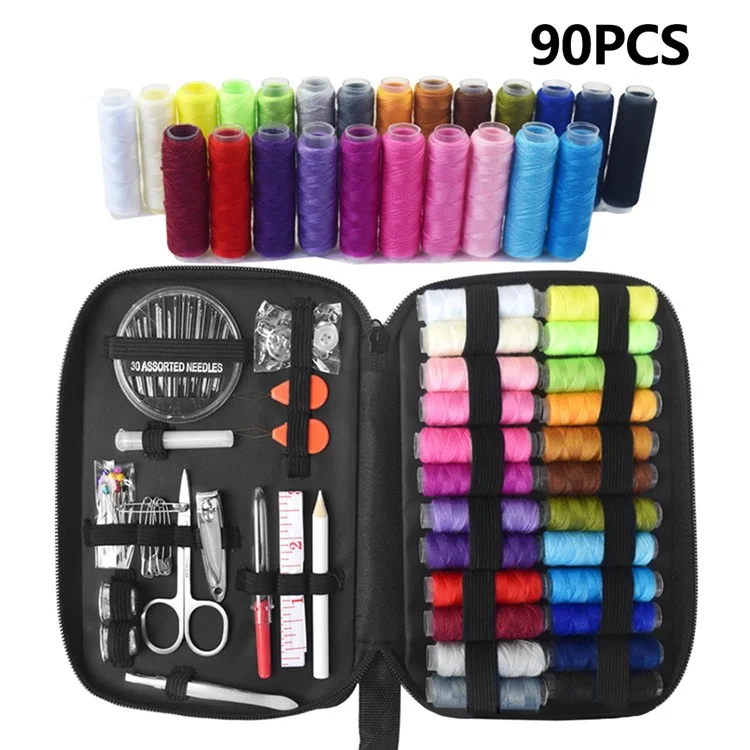90 Stück Haushaltsnähset DIY Stickerei Handarbeitswerkzeug Nadel Faden Schere Set