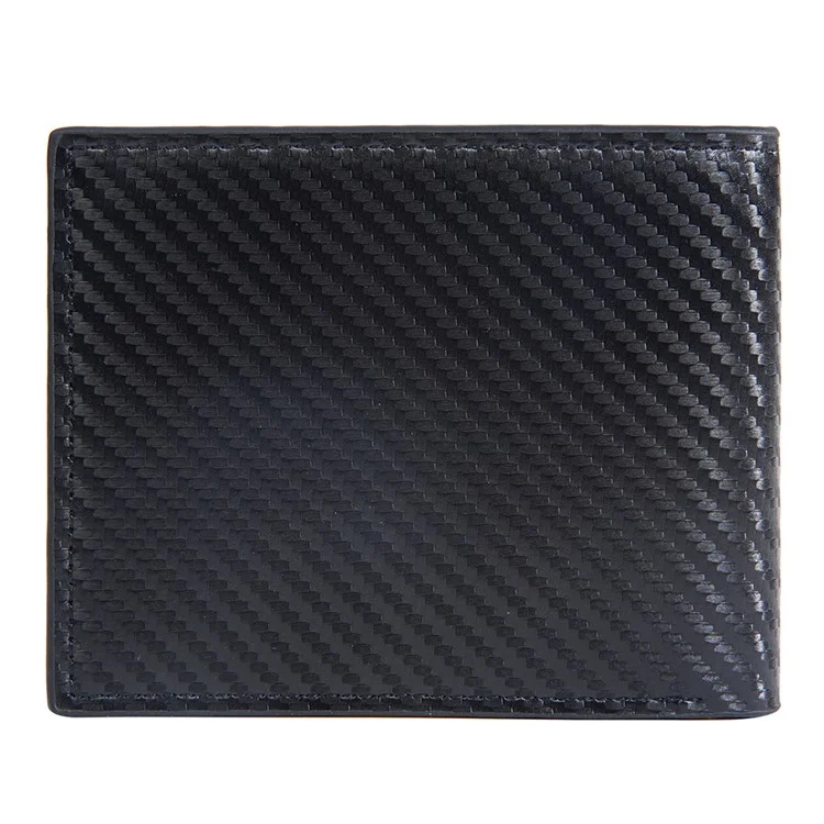 BAELLERRY D2396 Slim Bifold Wallet Zippered Card Holder Carbon Fiber Pattern Purse - Black