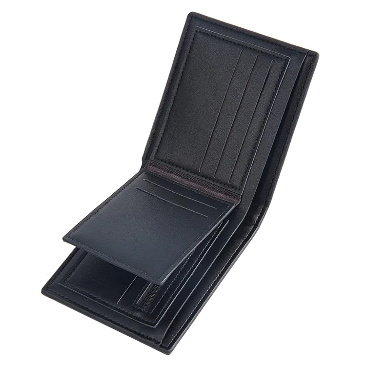 BAELLERRY D2396 Slim Bifold Wallet Zippered Card Holder Carbon Fiber Pattern Purse - Black