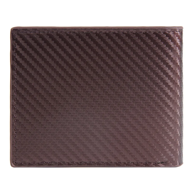 BAELLERRY D2396 Slim Bifold Wallet Zippered Card Holder Carbon Fiber Pattern Purse - Coffee