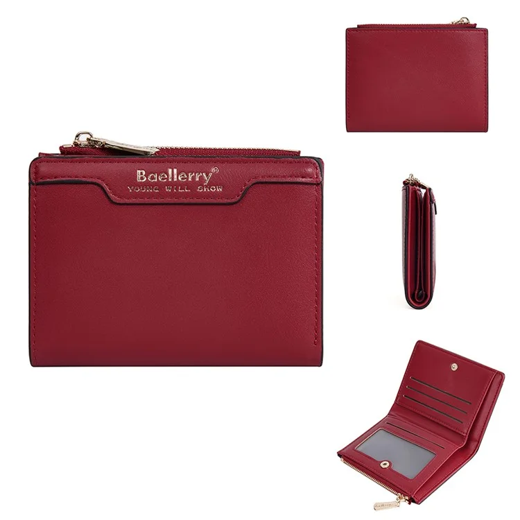 BAELLERRY N5023 Portafoglio Bifold Porta Monete con Cerniera Porta Carte Multiplo - Rosso