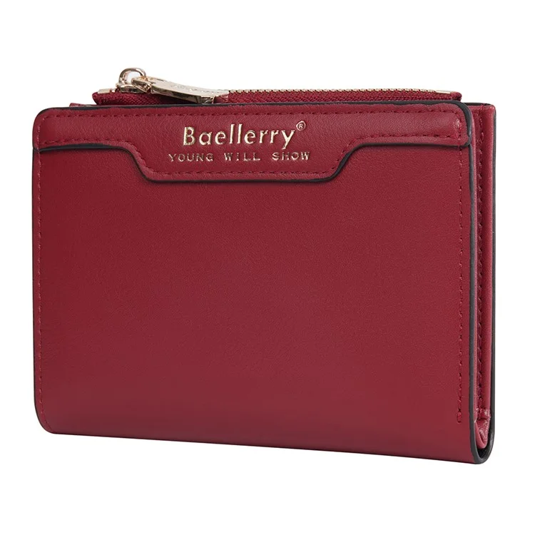 BAELLERRY N5023 Portafoglio Bifold Porta Monete con Cerniera Porta Carte Multiplo - Rosso