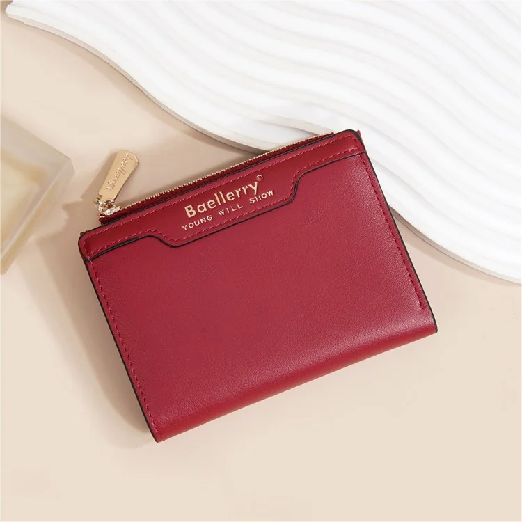 BAELLERRY N5023 Portafoglio Bifold Porta Monete con Cerniera Porta Carte Multiplo - Rosso