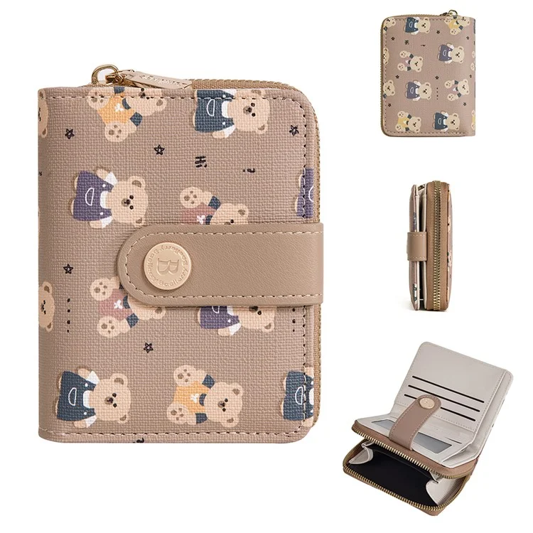 Carteira de urso de desenho animado fofa BAELLERRY N5584 com bolso com botão e zíper - Marrom