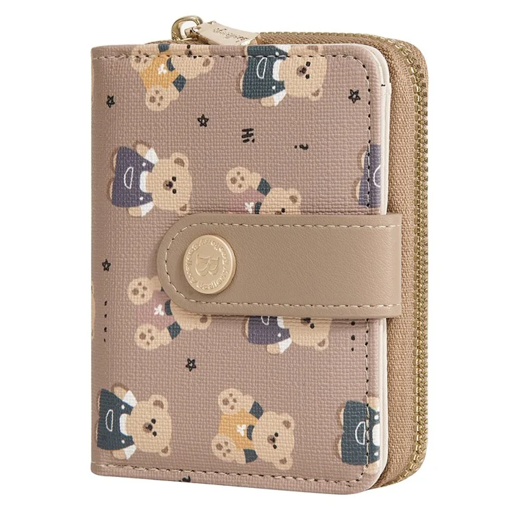 Carteira de urso de desenho animado fofa BAELLERRY N5584 com bolso com botão e zíper - Marrom