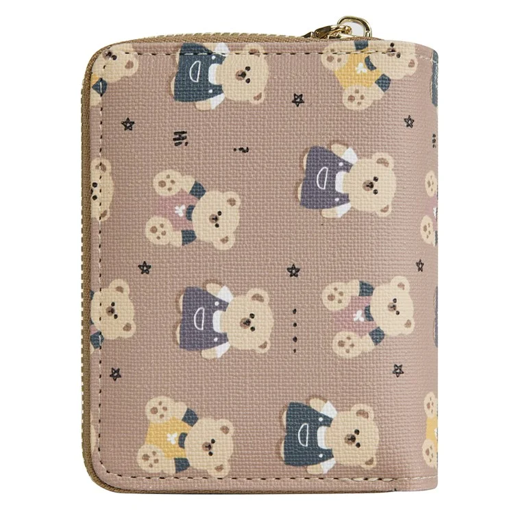 Carteira de urso de desenho animado fofa BAELLERRY N5584 com bolso com botão e zíper - Marrom