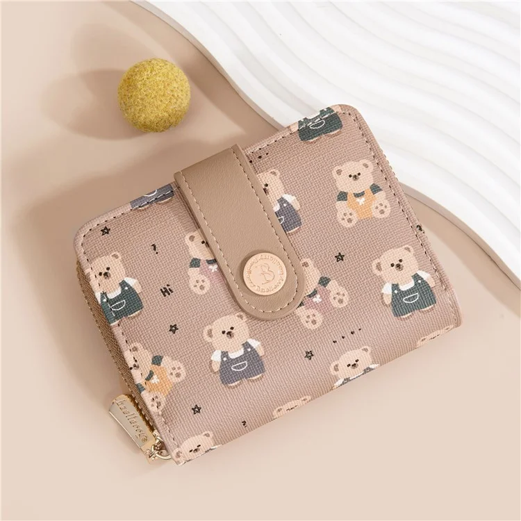 Carteira de urso de desenho animado fofa BAELLERRY N5584 com bolso com botão e zíper - Marrom
