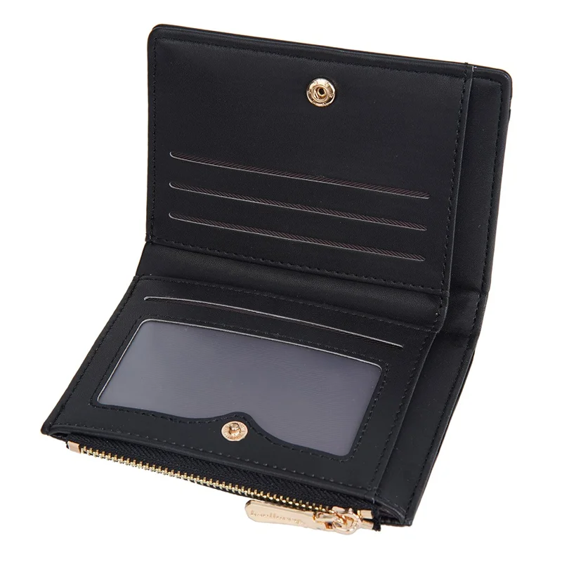 BAELLERRY N8348 Leather Wallet Coin Purse Bifold Zipper Pocket Card Case - Black