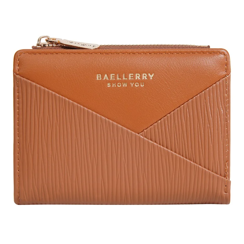 BAELLERRY N8348 Leather Wallet Coin Purse Bifold Zipper Pocket Card Case - Brown