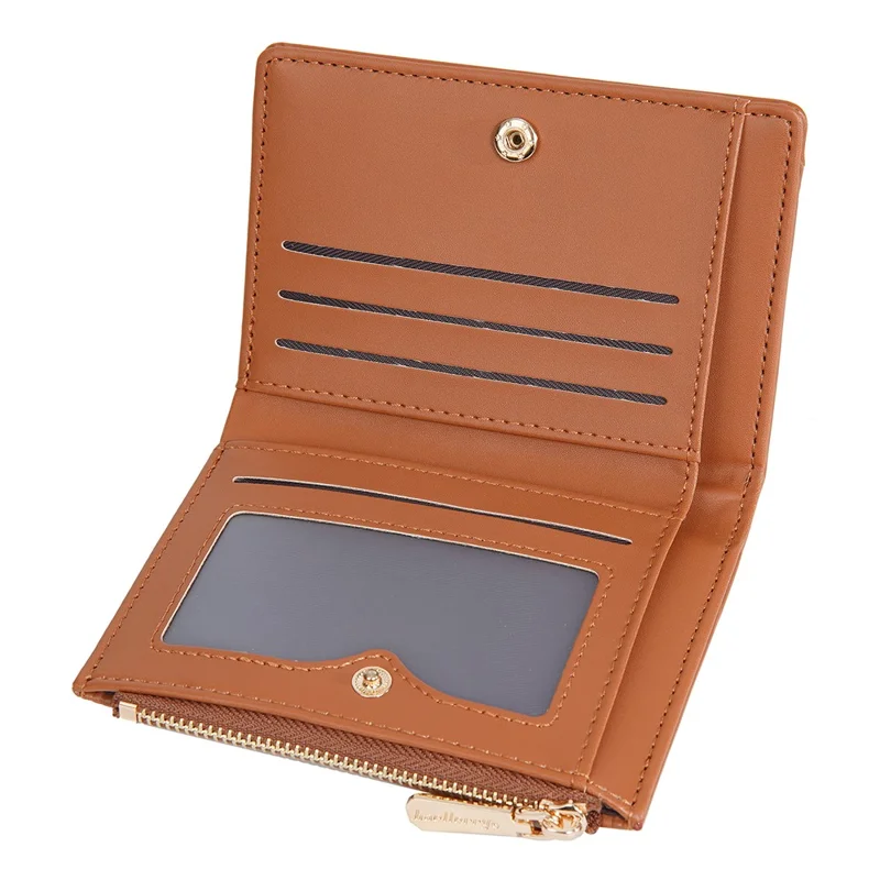 BAELLERRY N8348 Leather Wallet Coin Purse Bifold Zipper Pocket Card Case - Brown