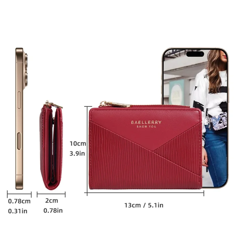 BAELLERRY N8348 Leather Wallet Coin Purse Bifold Zipper Pocket Card Case - Brown