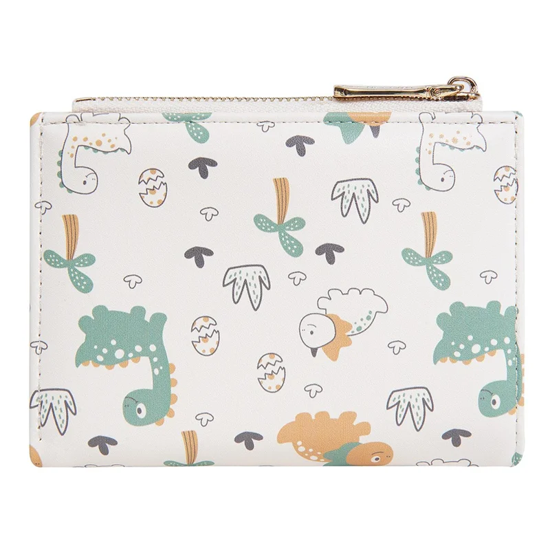BAELLERRY N8349 Cute Dinosaur Wallet Bifold Zipper Coin Purse Small Pouch Card Holder - White