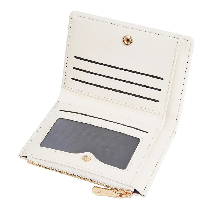 BAELLERRY N8349 Cute Dinosaur Wallet Bifold Zipper Coin Purse Small Pouch Card Holder - White
