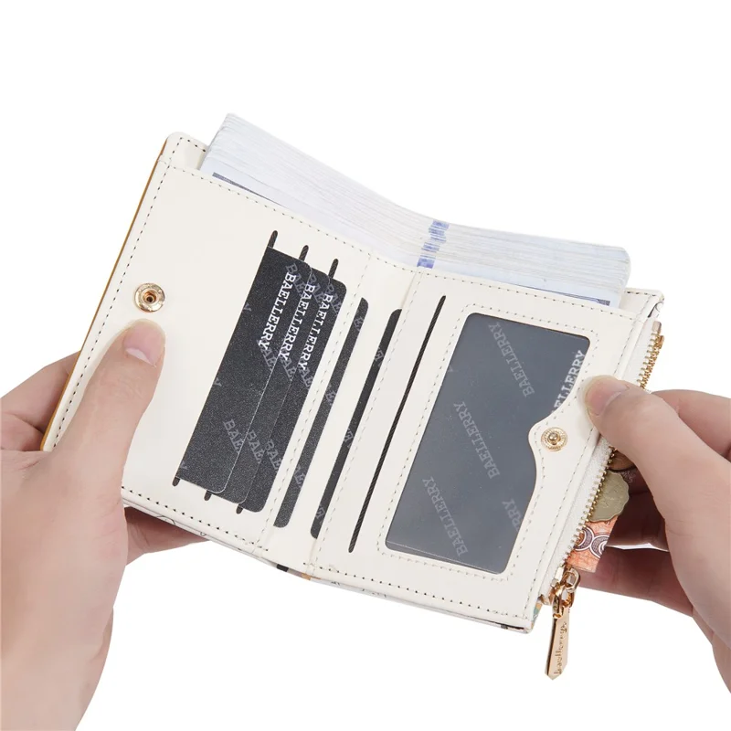 BAELLERRY N8349 Cute Dinosaur Wallet Bifold Zipper Coin Purse Small Pouch Card Holder - White