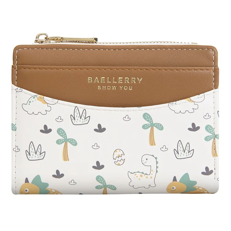 BAELLERRY N8349 Cute Dinosaur Wallet Bifold Zipper Coin Purse Small Pouch Card Holder - Brown