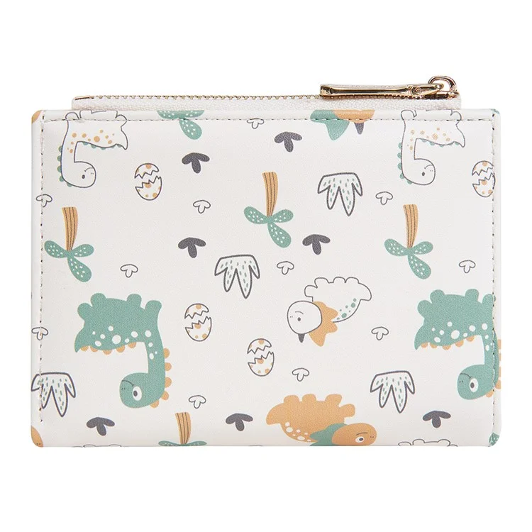 BAELLERRY N8349 Cute Dinosaur Wallet Bifold Zipper Coin Purse Small Pouch Card Holder - Brown